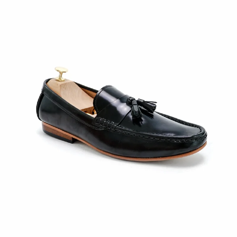 Luxe Elements Comfy Tassel Loafer European Brush Off Black Patent