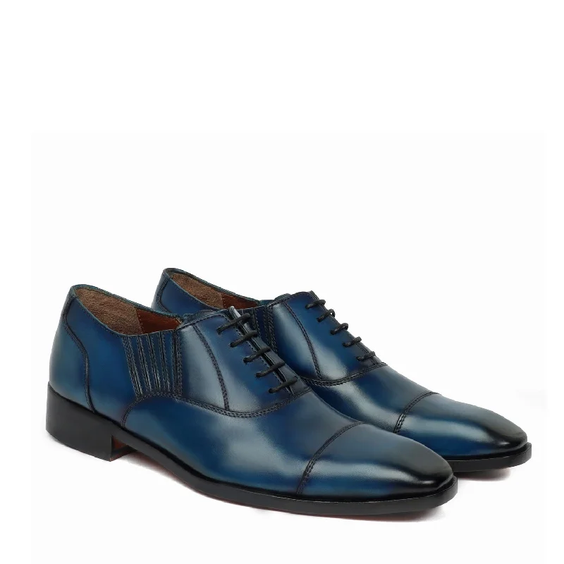 Rich Aesthetic Blue Leather Side Elastic Lazy Men Oxfords by Brune & Bareskin