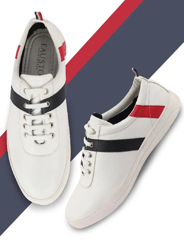 Elegant Patterns Men White/Navy Stylish Lace Up Sneakers
