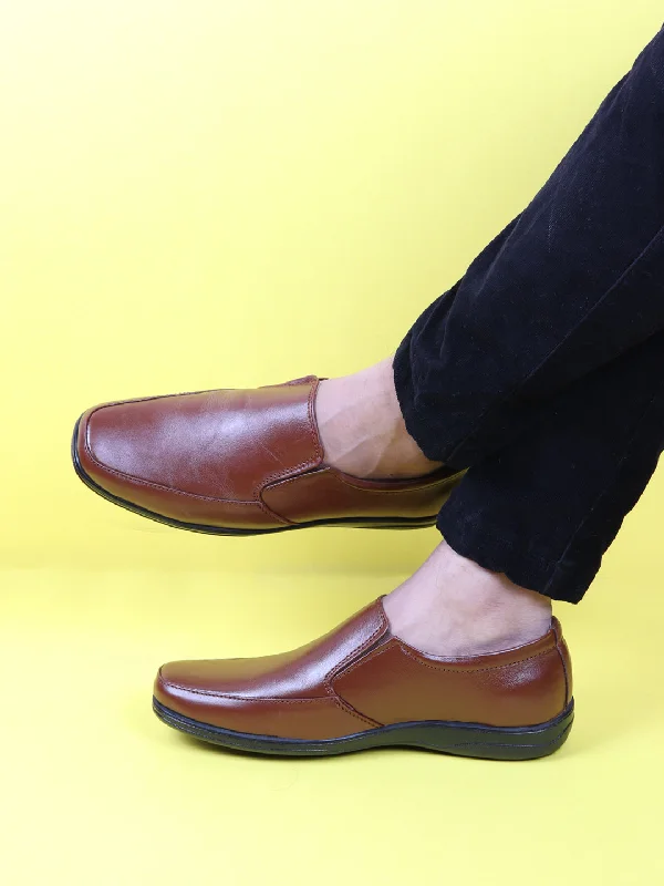 Timeless Allure Men Tan Formal Leather Slip On Shoes