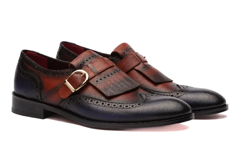 Luxury Touch The Fringed Brogue - Cognac & Dark Blue