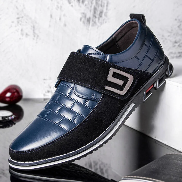Street Style Men's Metal Decor Genuine Leather Splicing Non-Slip Velcro Business Casual Shoes