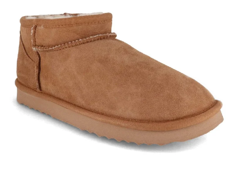Stylish Detailing THIES Women's Sheepskin Slipper Boots | Mega Shorty, Chestnut