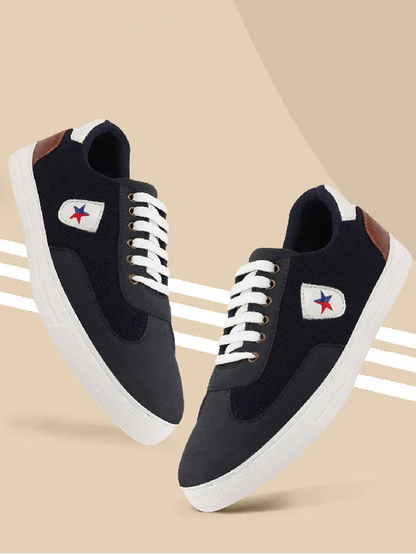 Sleek Structure Men Navy Blue Trendy Lace Up Colorblocked Sneakers