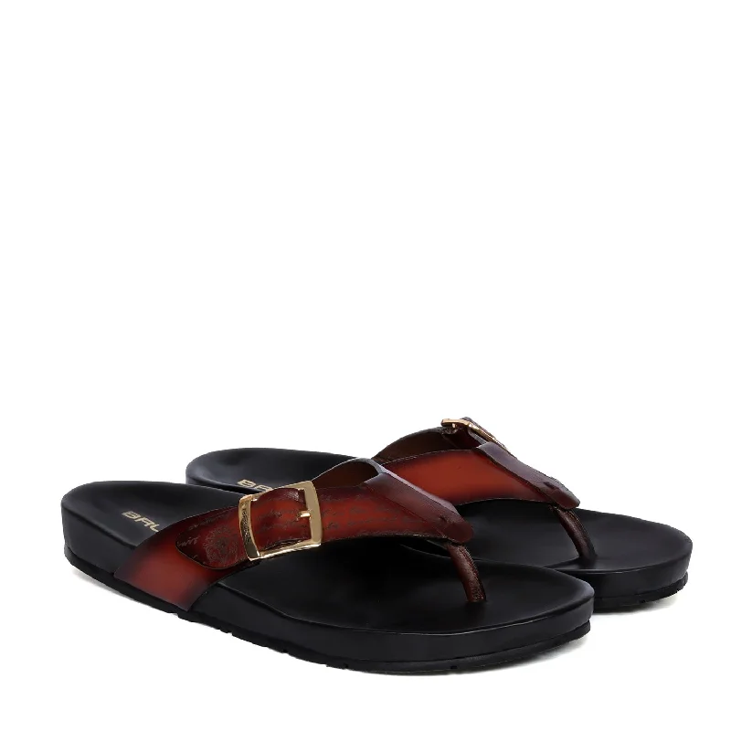 Sumptuous Finish Tie Fit Men's Slipper Laser & Buckle Strap Design