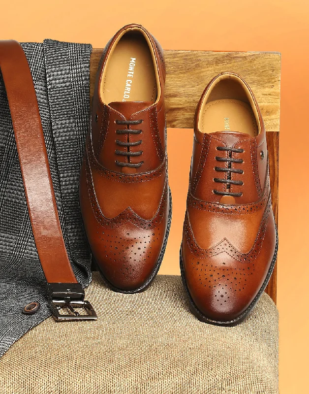 Sophisticated Appeal Men Tan Lace Up Genuine Leather Formal Brogues
