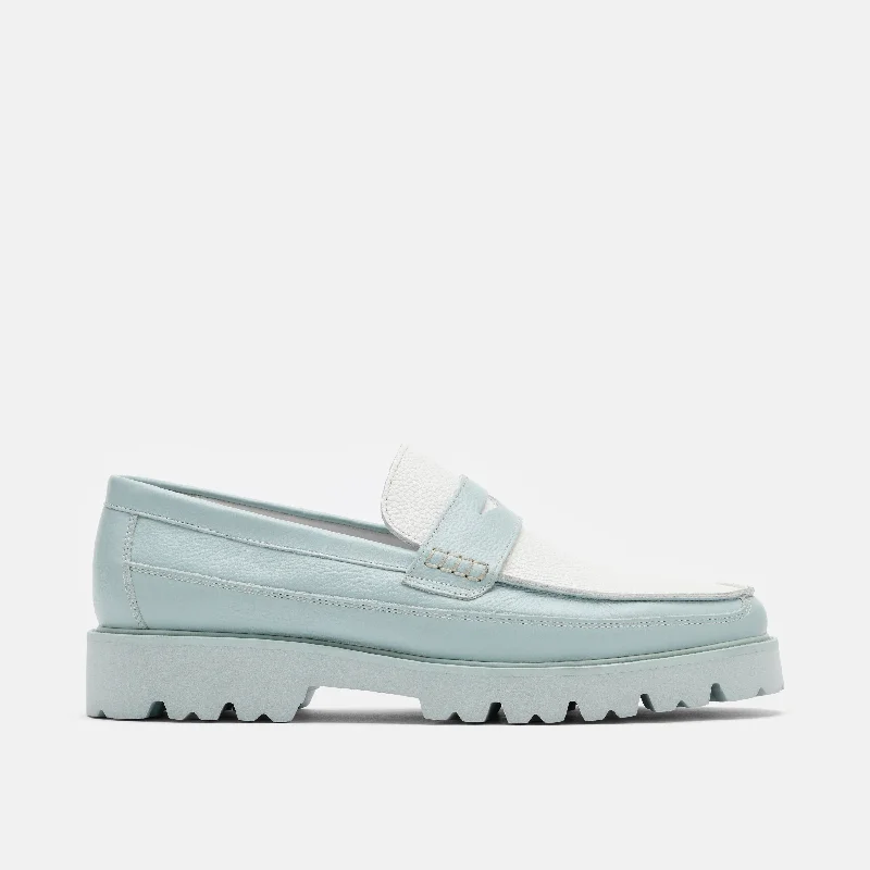 Trendy Look Adler Light Blue Leather Lug Penny Loafers