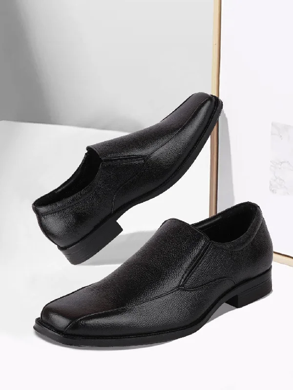 Iconic Appeal Men Black Plus Size Genuine Leather Formal Slip On Shoes