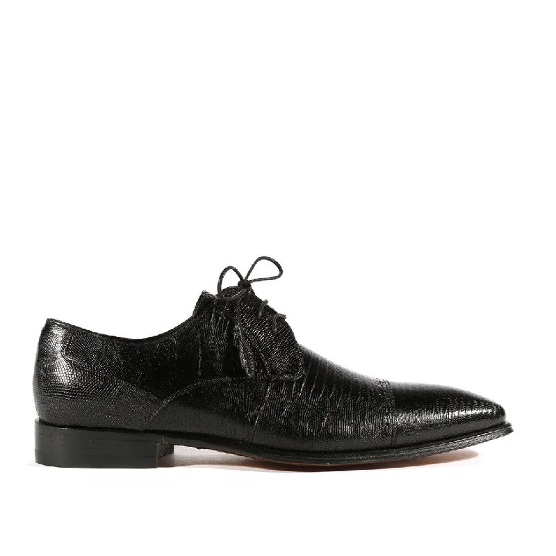 Elevated Design Mezlan 4818-L Men's Shoes Black Exotic Genuine Lizard Derby Cap-Toe Oxfords (MZS3367)