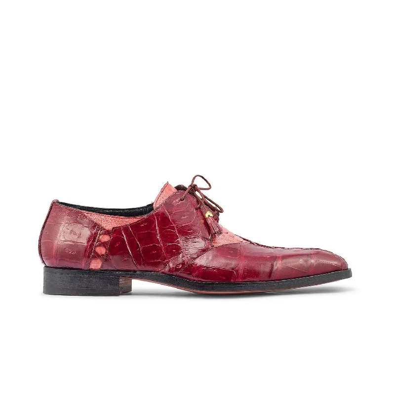 Stylish Detailing Mauri 4942 Bumby Men's Shoes Fuchsia & Ruby Red Exotic Crocodile / Ostrich Leg Derby Oxfords (MA5378)