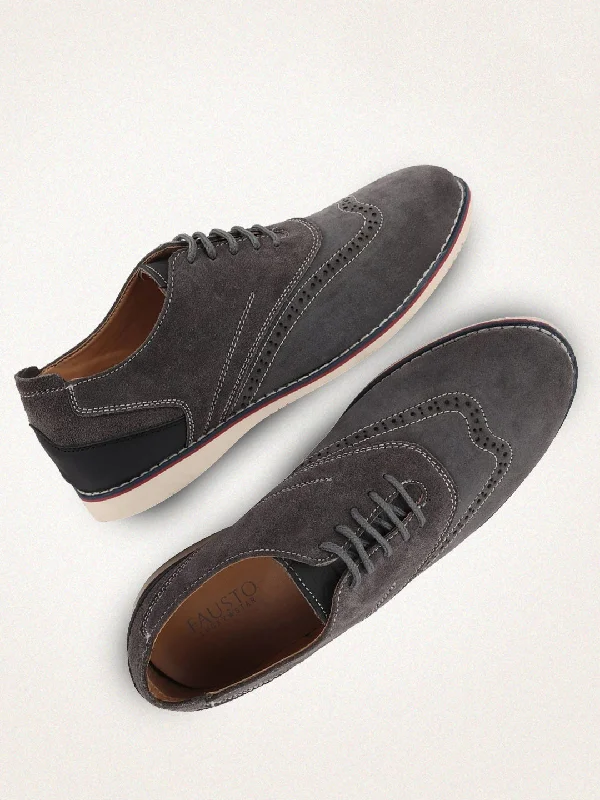 Rich Aesthetic Men Grey Suede Leather Oxford Casual Shoes
