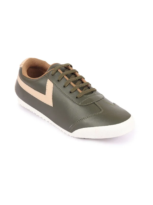 Fashionable Silhouette Men Olive Green Lace-Up Classic Striped Sneakers Casual Shoes