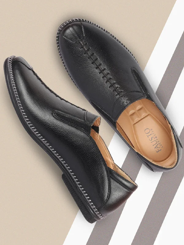 High-End Aesthetic Men Black Casual Cap Toe Hand Stitched Slip On Shoes