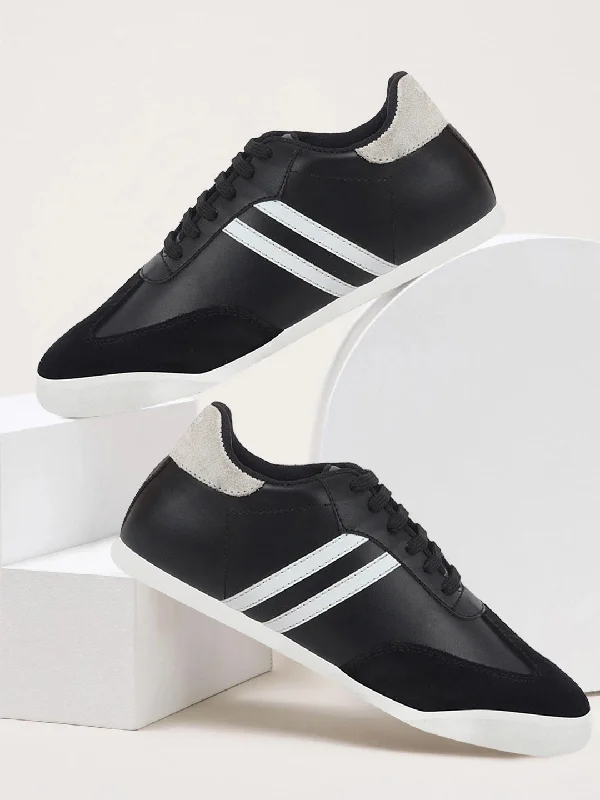 Retro Vibes Men Black Lace Up Trendy Stylish Outdoor Fashion Sneakers