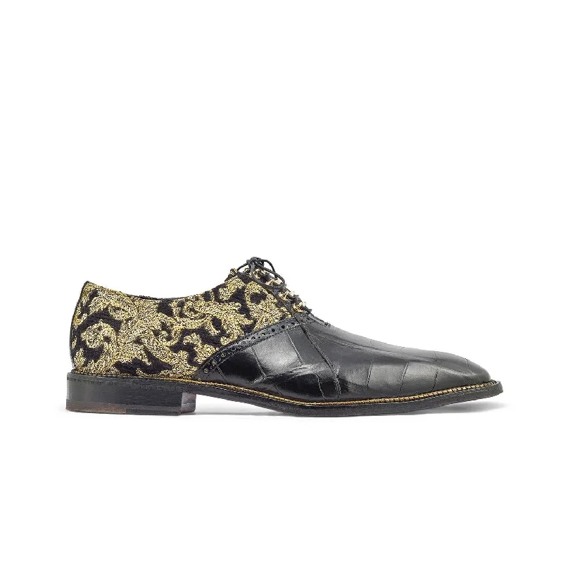Luxe Elements Mauri 4936 Smooth Men's Shoes Black & Gold Exotic Alligator / Didier Fabric Oxfords (MA5361)