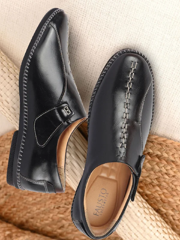 Timeless Beauty Men Black Casual Cap Toe Hand Stitched Sandal Style Slip On Shoes