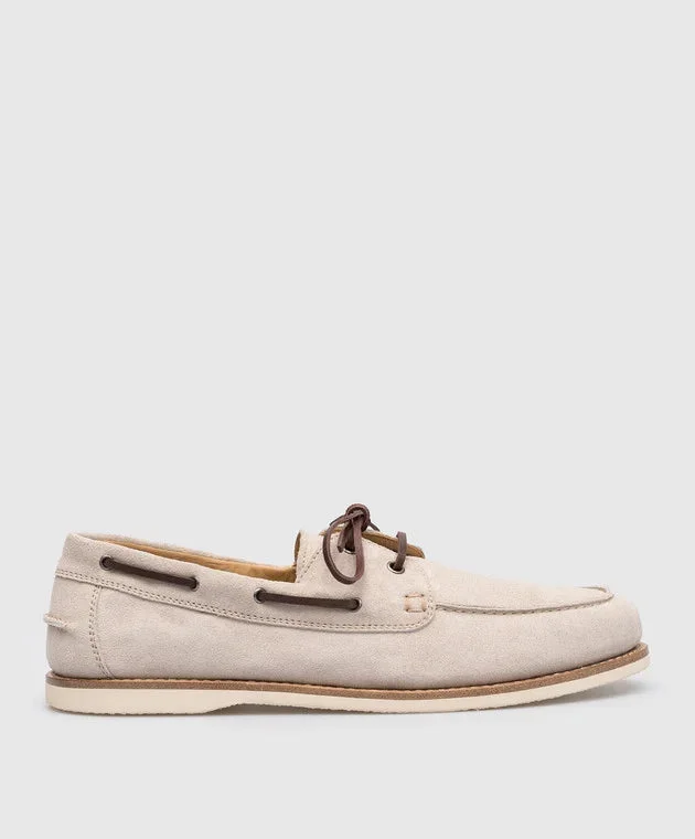 Signature Look Brunello Cucinelli Men's Suede Boat Shoes In Beige