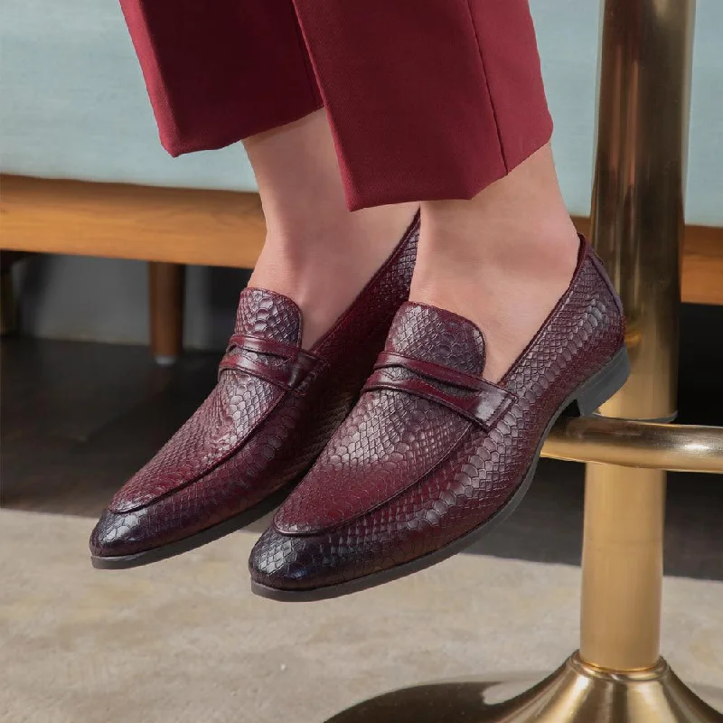 Couture Vibes The Rosnake Wine Men's Leather Loafers Tresmode