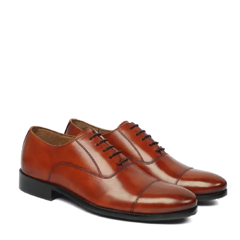 Luxe Sensation Orangish Cap Toe Leather Lace-Up Shoe