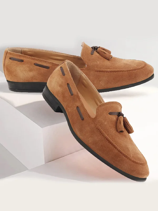 Luxury Aesthetic Men Tan Suede Leather Casual Tassel Loafer Shoes