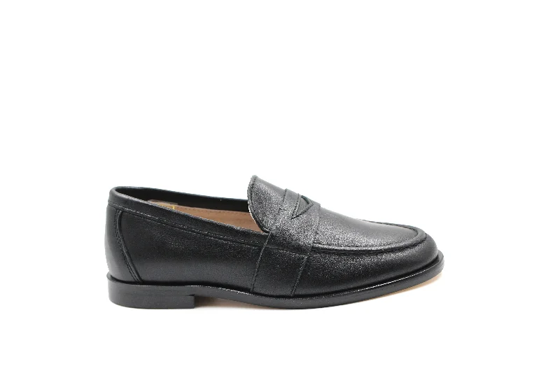 Modern Elegance Hoo Black Leather Penny Loafer