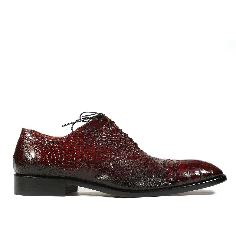 Elegant Statement Jo Ghost Men's Shoes Burgundy Alligator Print / Calf-Skin Leather Oxfords 2025 (JG5206) Elegant Statement Jo Ghost Men's Shoes Burgundy Alligator Print / Calf-Skin Leather Oxfords 2025 (JG5206)