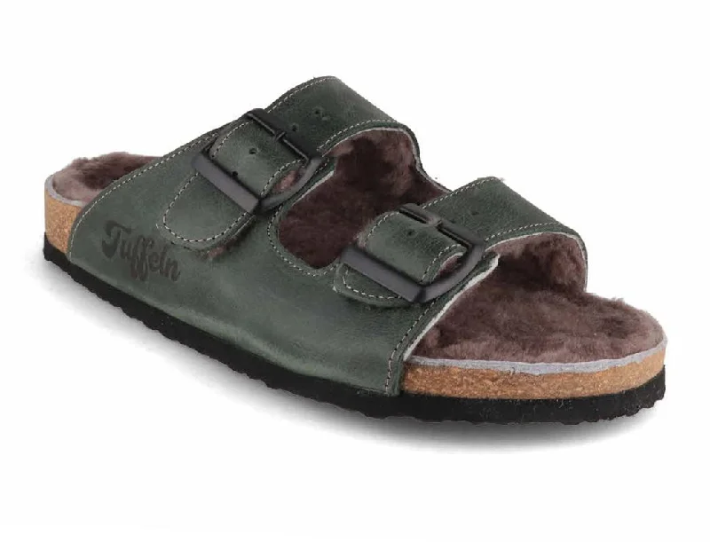 Ultra Sleek Tuffeln® Lambskin Sandals «Comfortfüße», dark green