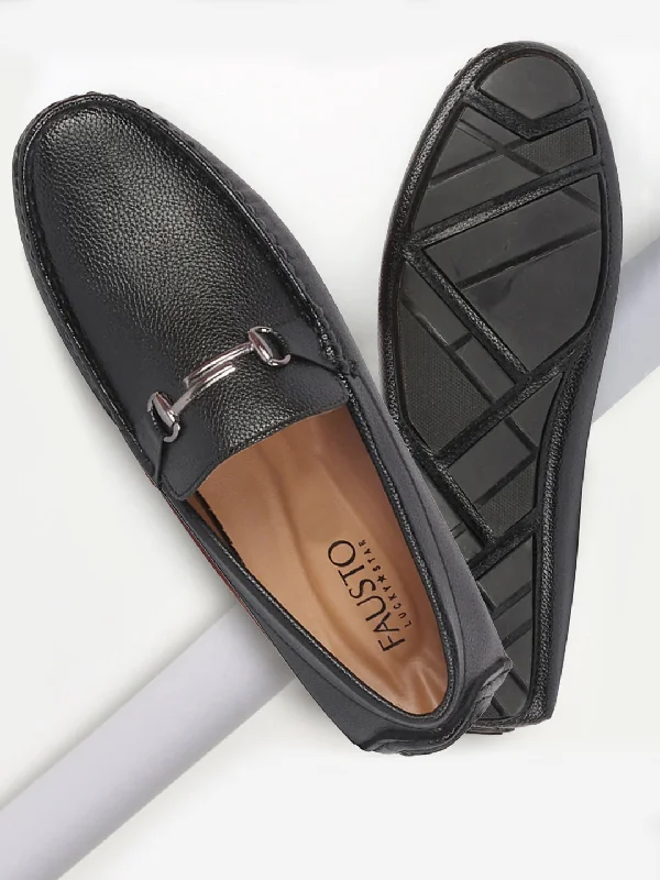 Fashion Forward Men Black Hand Stitched Horsebit Buckle Loafer and Moccasin Driving Shoes
