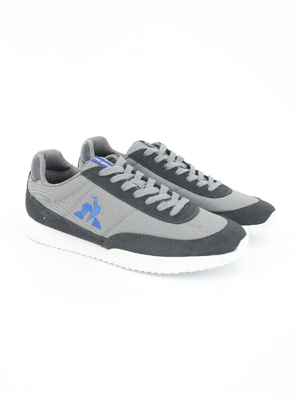 Edgy Look Men's Brand Logo Embroidered Sneakers,Grey/Navy