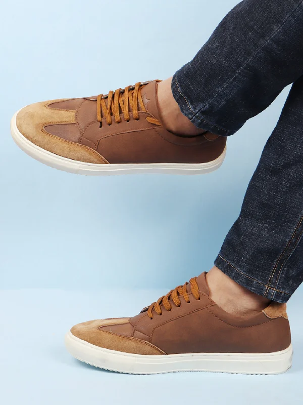 Glamorous Appeal Men Tan Lace-Up Low Top Classic Sneakers Casual Shoes