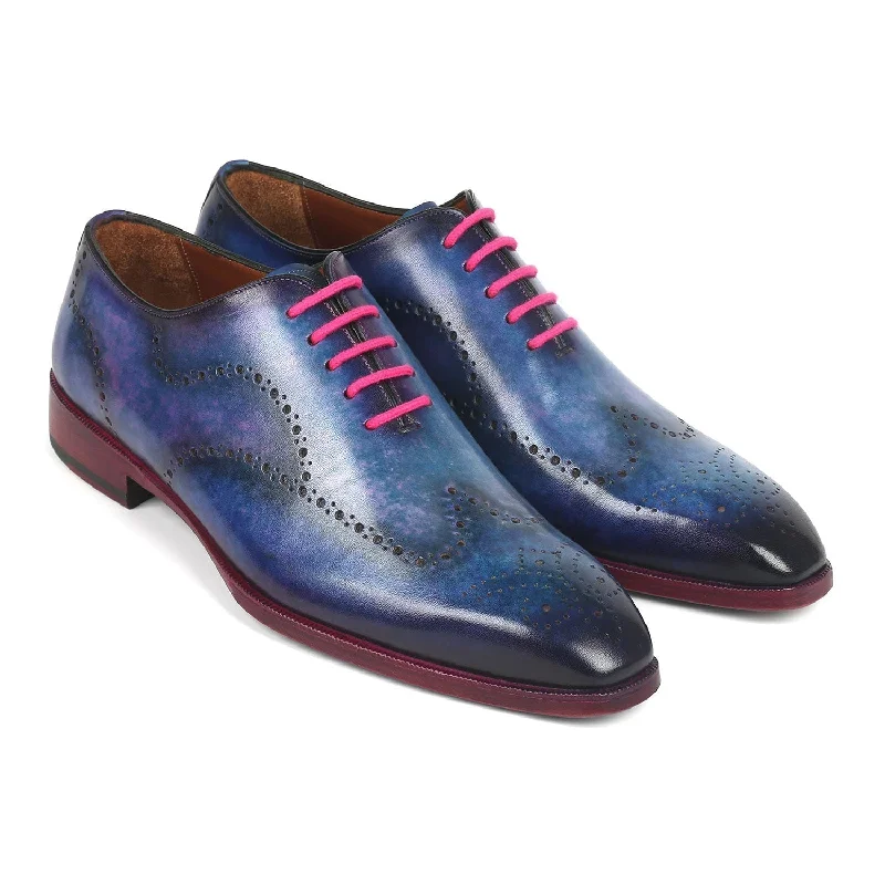Contemporary Twist Paul Parkman 741-PAR Men's Shoes Parliament Blue Calf-Skin Leather Wingtip Oxfords (PM6337)