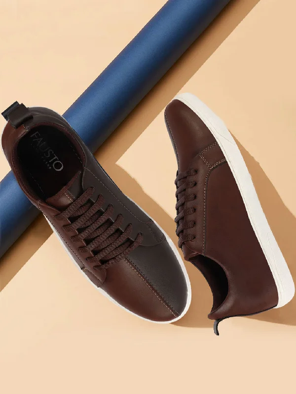 Artful Design Men Tan/Brown Lace Up Colorblocked Sneakers
