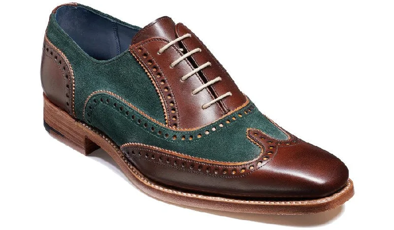 Statement Piece Barker Spencer Brogue Derby  - Walnut Calf/Green Suede