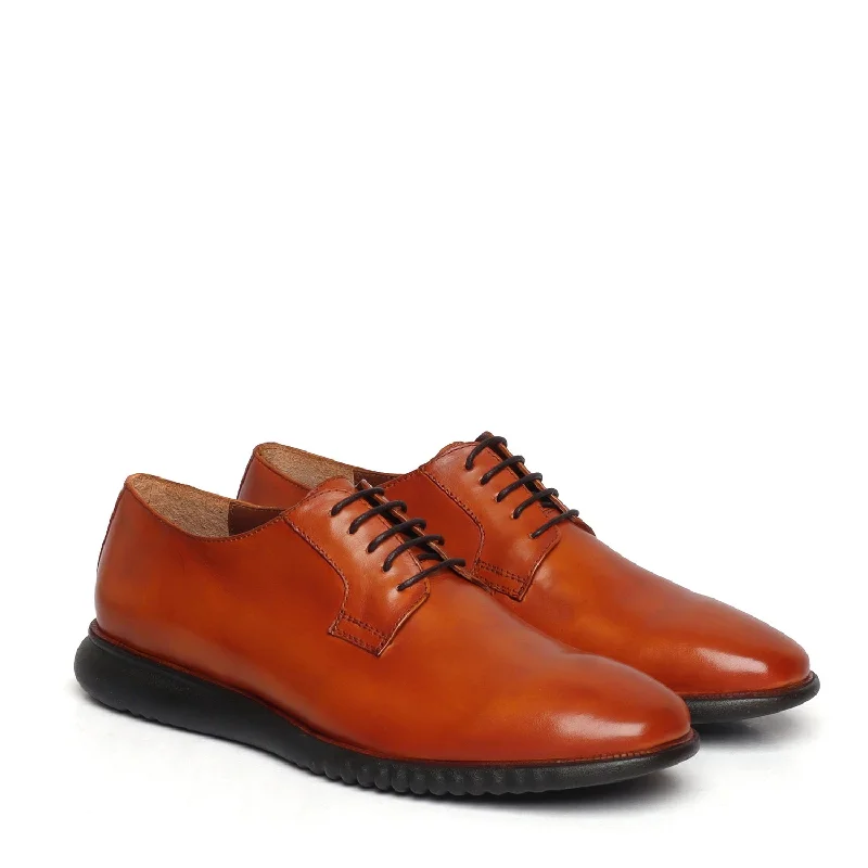 Modern Elegance Light Weight Formal Shoes in Orangish Tan Leather With Black Sole