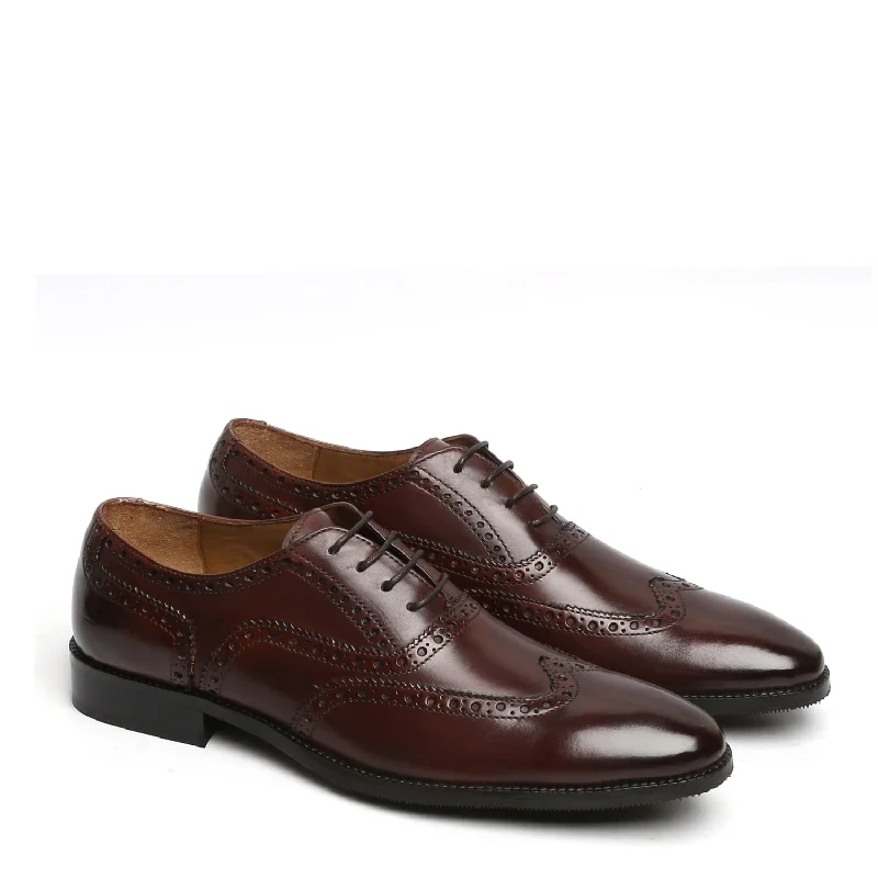 Sophisticated Appeal DARK BROWN FULL WINGTIP BROGUE LEATHER OXFORDS SHOE BY BRUNE & BARESKIN