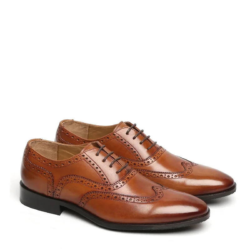 Fashion Excellence Tan Full Wingtip Brogue Oxfords Leather Shoe With Rubber Sole By BRUNE & BARESKIN