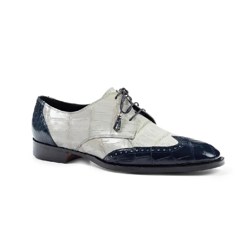 Eye-Catching Style Mauri Men's Shoes White & Navy Exotic Body Alligator Oxfords 4793 (MA4512) Eye-Catching Style Mauri Men's Shoes White & Navy Exotic Body Alligator Oxfords 4793 (MA4512)