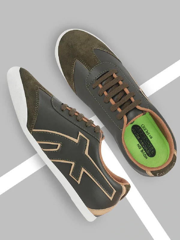 Exotic Prints Men Olive Green Trendy Lace Up Sneakers
