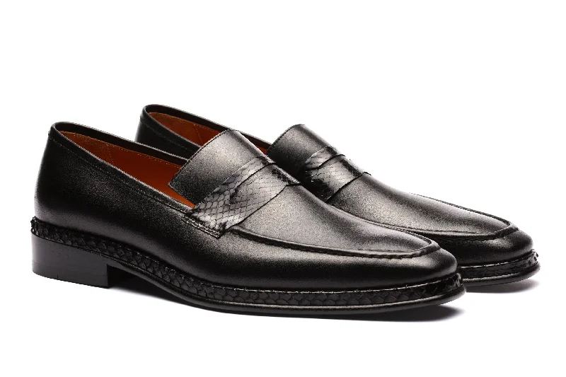 Fashion Icon Penny Loafers Python Skin - Black