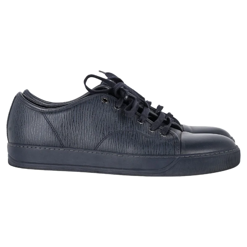 Aesthetic Appeal Lanvin Lace-Up Low-Top Sneakers in Navy Blue Leather