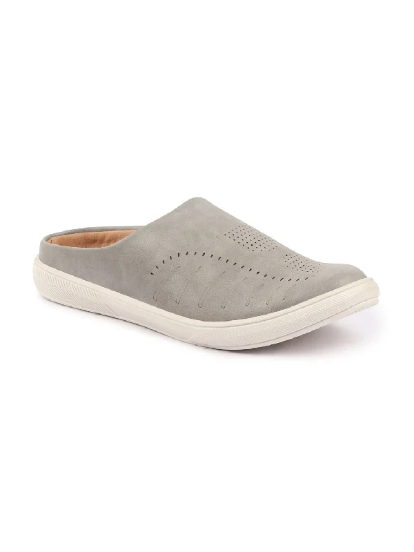 Luxe Elements Men Grey Back Open Stylish Design Slip On Shoes