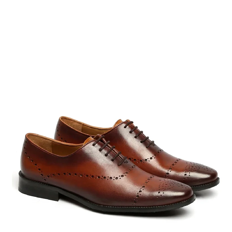 Signature Look BROWN FULL BROGUE PUNCH LEATHER OXFORD SHOES BY BRUNE & BARESKIN