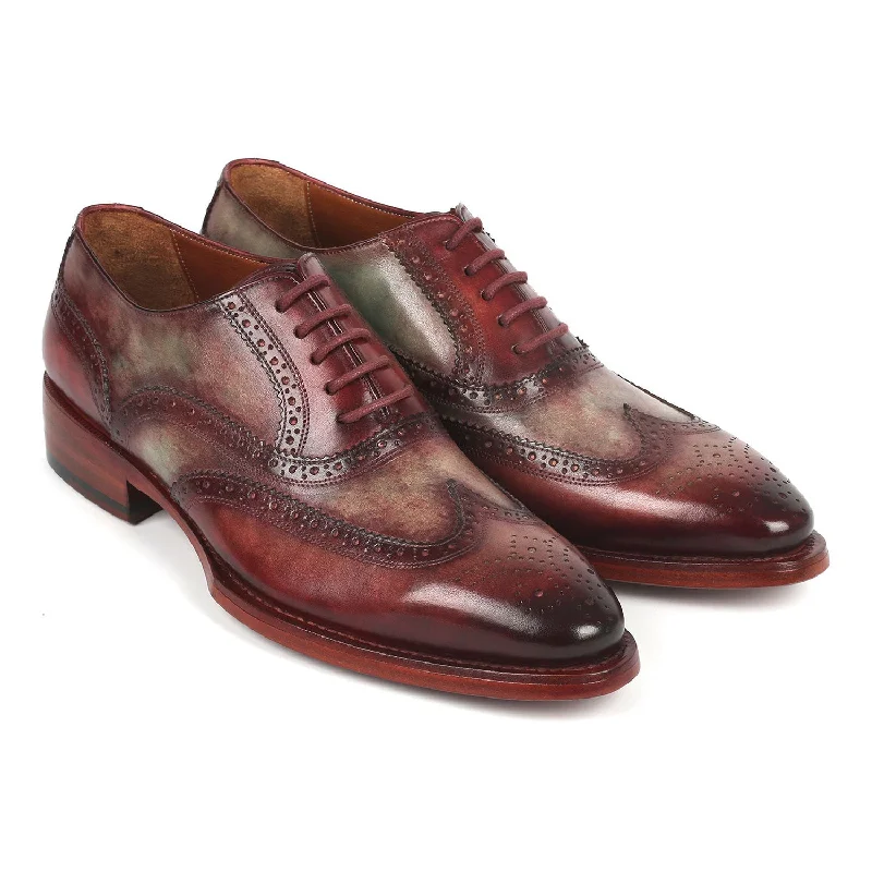 Aesthetic Appeal Paul Parkman PP22GB62 Men's Shoes Green & Bordeaux Calf-Skin Leather Goodyear Welted Dress Wingtip Oxfords (PM6325)