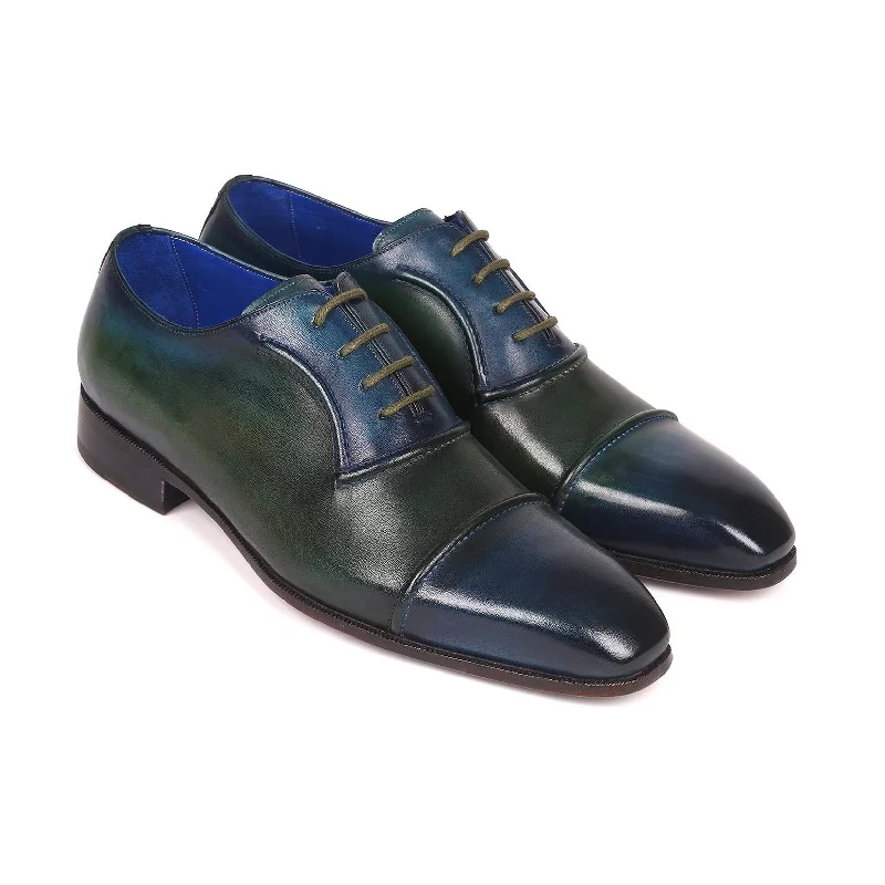 Timeless Allure Paul Parkman 078-BLU-GRN Men's Shoes Blue & Green Calf-Skin Leather Cap-Toe Oxfords (PM6316)