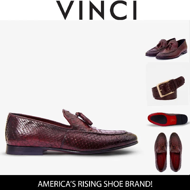Polished Look The Bethesda Burgundy Pyhtn Skin Leather Tassel Loafer Men Shoe