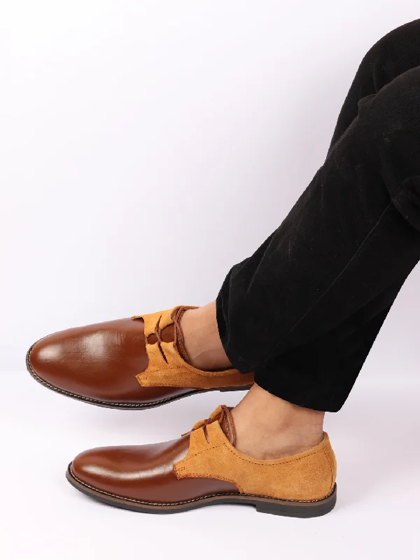 Edgy Look Men Tan Formal Leather Lace Up Oxford Shoes with TPR Welted Sole