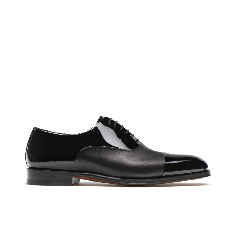Classy Aesthetic Magnanni 13880 Cesar Men's Shoes Black Patent / Nappa Leather Cap-Toe Oxfords (MAGS1003)