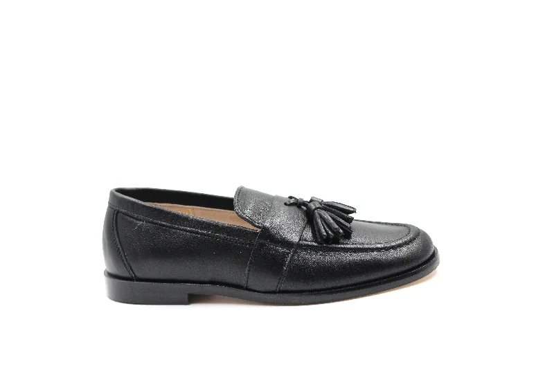Statement Elegance Hoo Black Leather Tassel Loafer