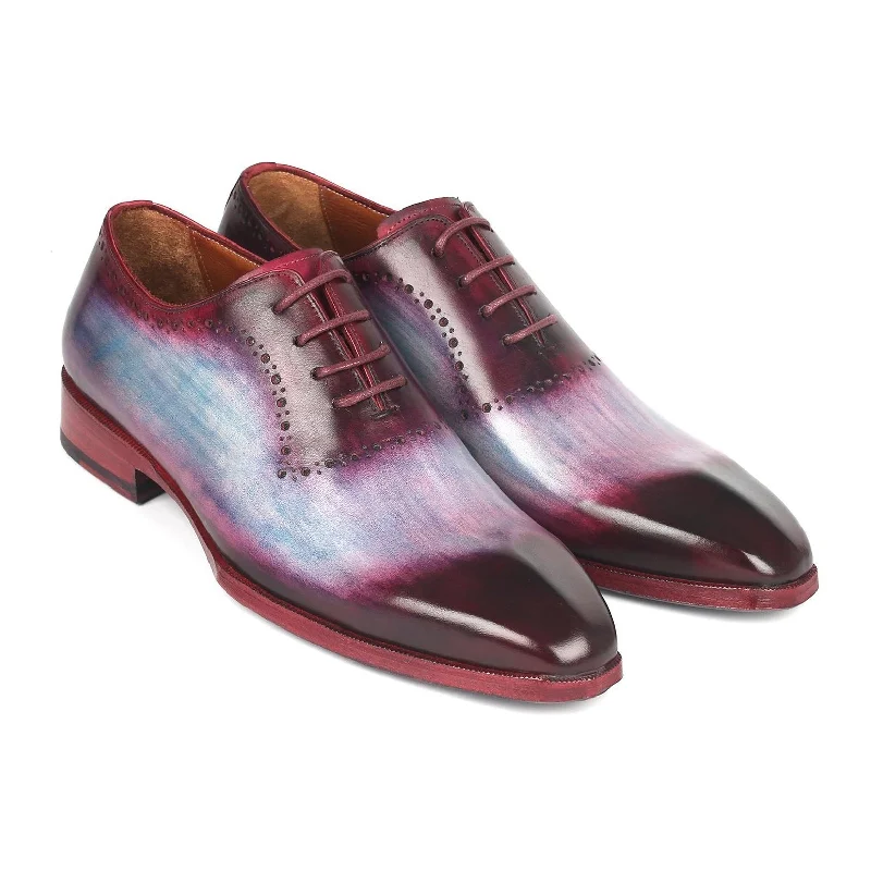 Sumptuous Finish Paul Parkman AG446PBL Men's Shoes Blue & Purple Calf-Skin Leather Wholecut Oxfords (PM6314)