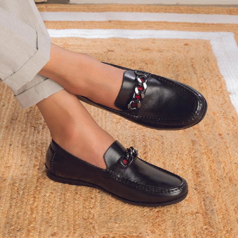 Vintage Glam The Csteal Black Men's Leather Driving Loafers Tresmode